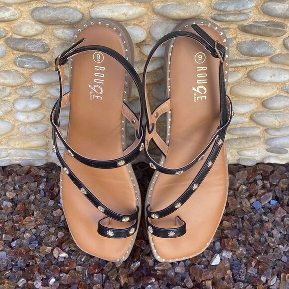 Rouge Helium Black Sandals w/ Gold Starburst Studs. Size 9. EUC - Picture 2 of 5